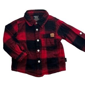 American Hawk Infant Boys Red/Black Plaid Long Sleeve Flannel Size 18M